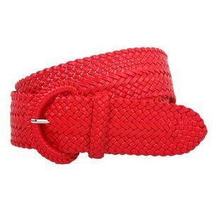 7874 2 Inch Wide Hand Made Soft Metallic Woven Braided Round Belt, Red M/l